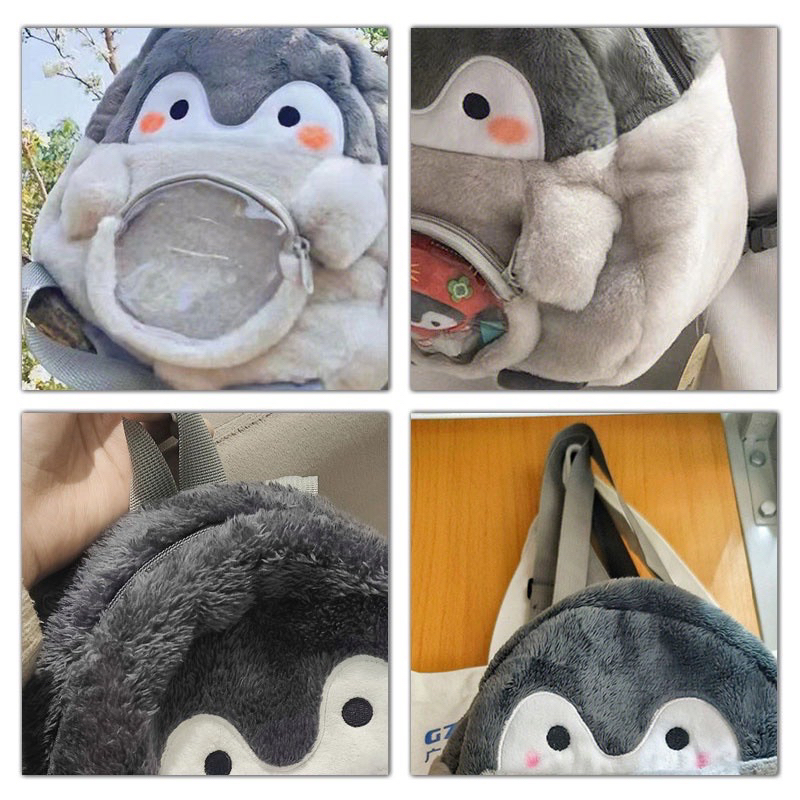 Ba lô đeo vai hình chú chim cánh cụt  nhồi bông dễ thương