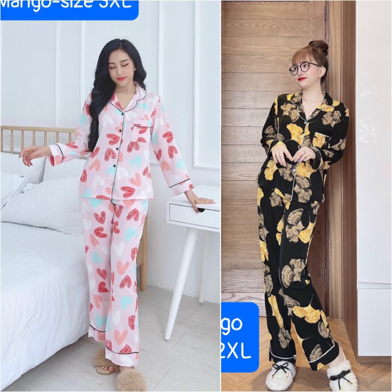 SALE Bộ Pijama LỤA MANGO CAO CẤP tay dài quần dài, túi quần sâu