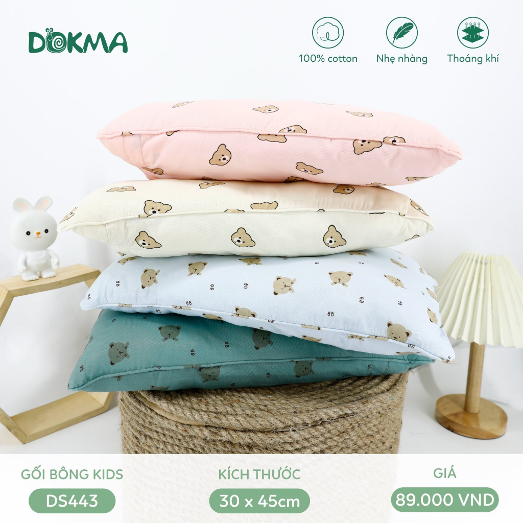 DOKMA Gối bông sơ sinh , gối bông kid  cotton organic 100%