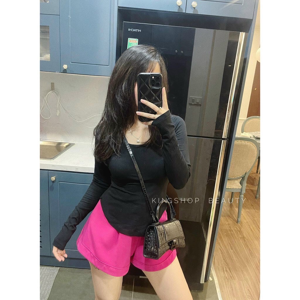 Áo thun nữ, áo vạt bầu cổ vuông dài tay chất vải thun gân ôm body mã SA20 HMStyle