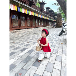 Quần áo bé gái--sét yêm gấm đỏ 8-30kg annakids