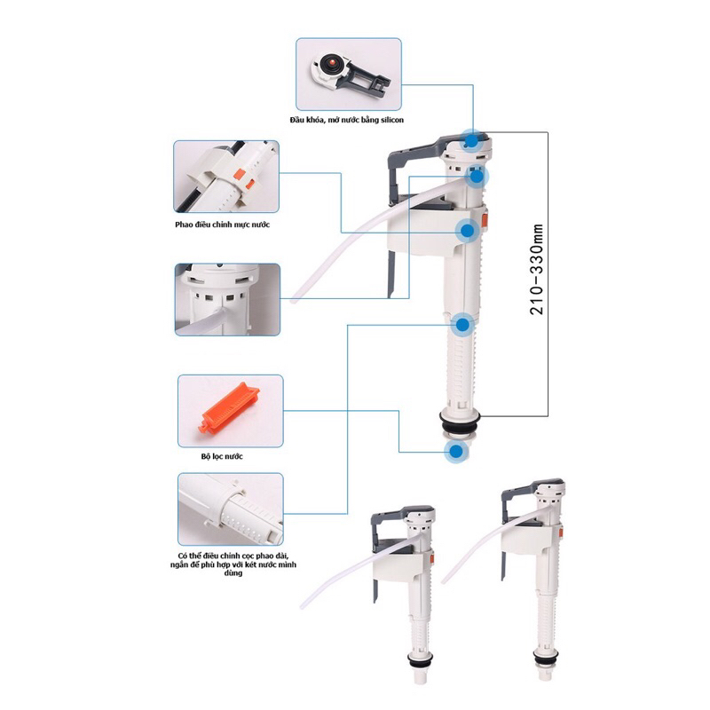 Cụm van cấp nước cho bồn cầu cao cấp – chịu áp lực cao, cấp nước nhanh, điều chỉnh được chiều cao phao