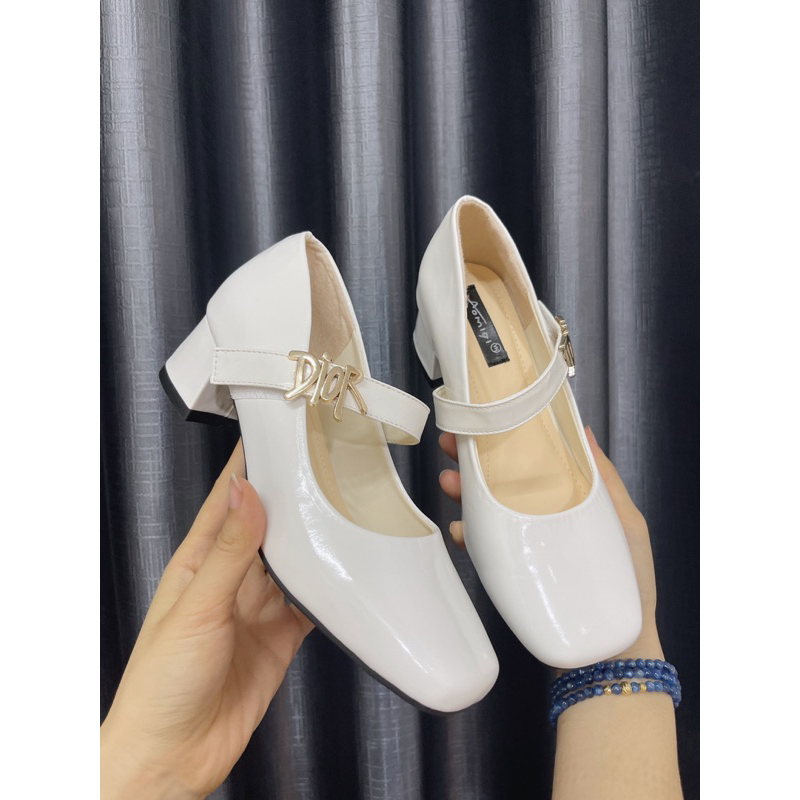 Giày Mary Jane cao gót 5cm da bóng cao cấp giày Lolita nữ phong cách Pháp hiện đại