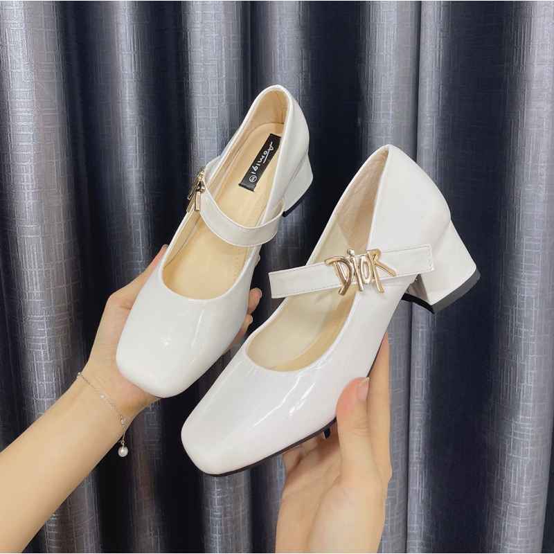 Giày Mary Jane cao gót 5cm da bóng cao cấp giày Lolita nữ phong cách Pháp hiện đại