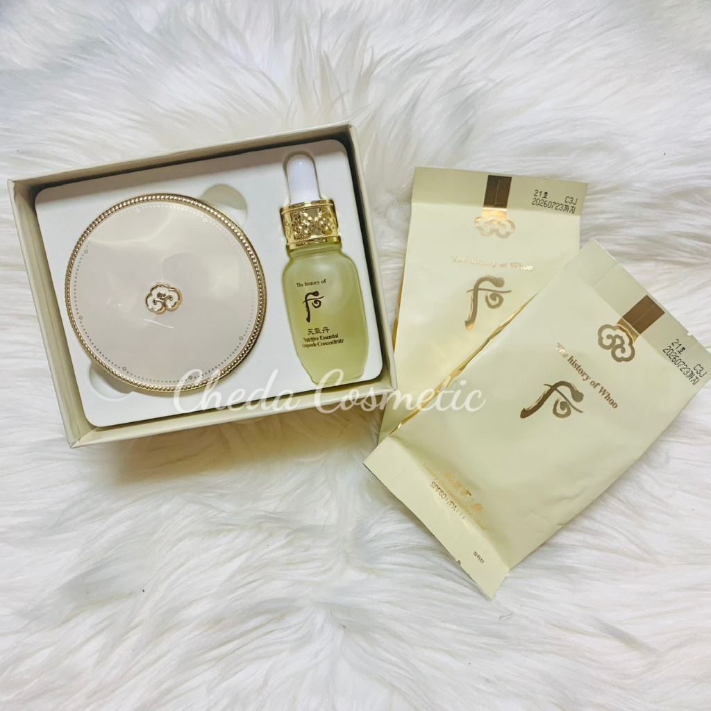 Set Phấn nước WHOO Vàng Dành Cho Da Khô Luxury Golden Cushion Glow SPF 50/PA+++ 13gx3.