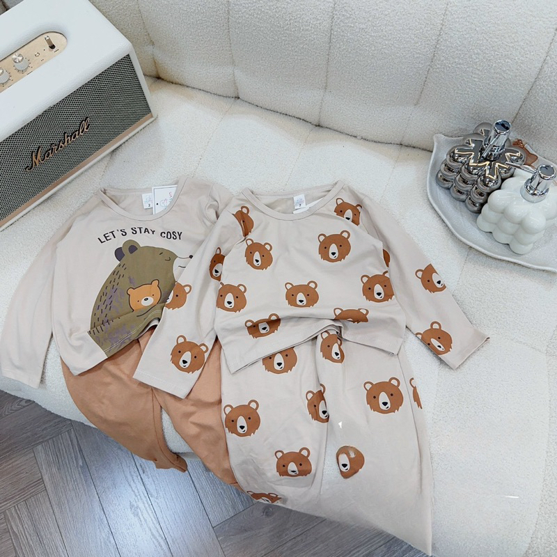 Quần áo thu đông bé trai, set bộ quần áo dài tay chất cotton họa tiết gấu Let’s stay cosy cho bé