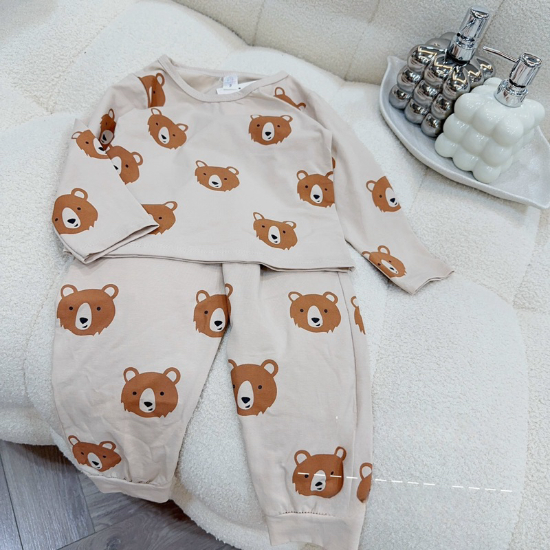 Quần áo thu đông bé trai, set bộ quần áo dài tay chất cotton họa tiết gấu Let’s stay cosy cho bé