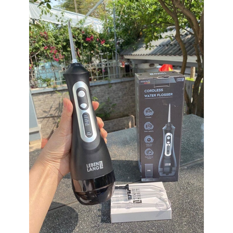 Máy Tăm nước   Lebenlang LBT1486W, màu trắng,  3 chế độ phun, 5 đầu tăm tặng kèm túi vải bảo hành 24 tháng chính hãng