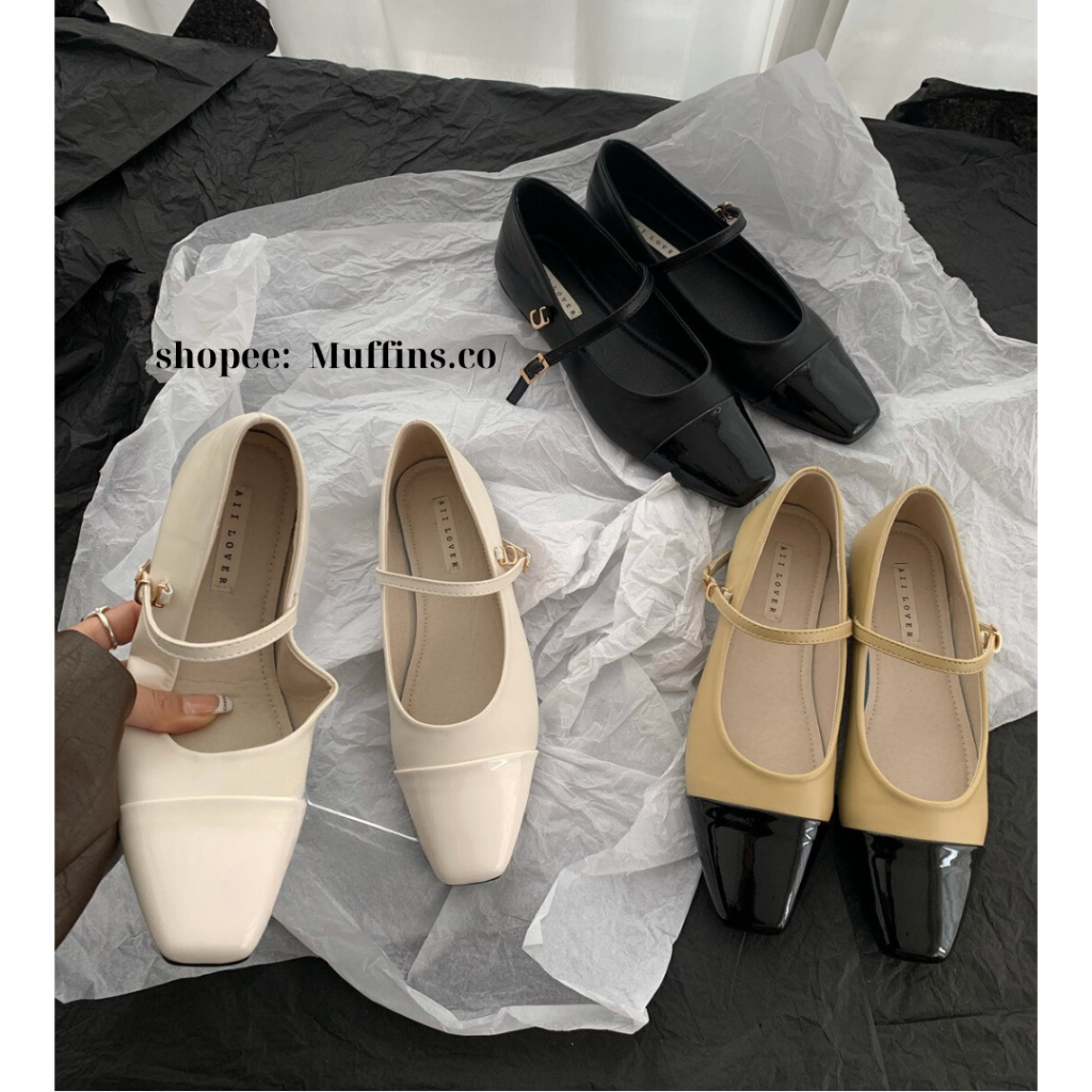Giày búp bê Mary Jane mũi vuông đơn giản phong cách cổ tích kiểu Pháp