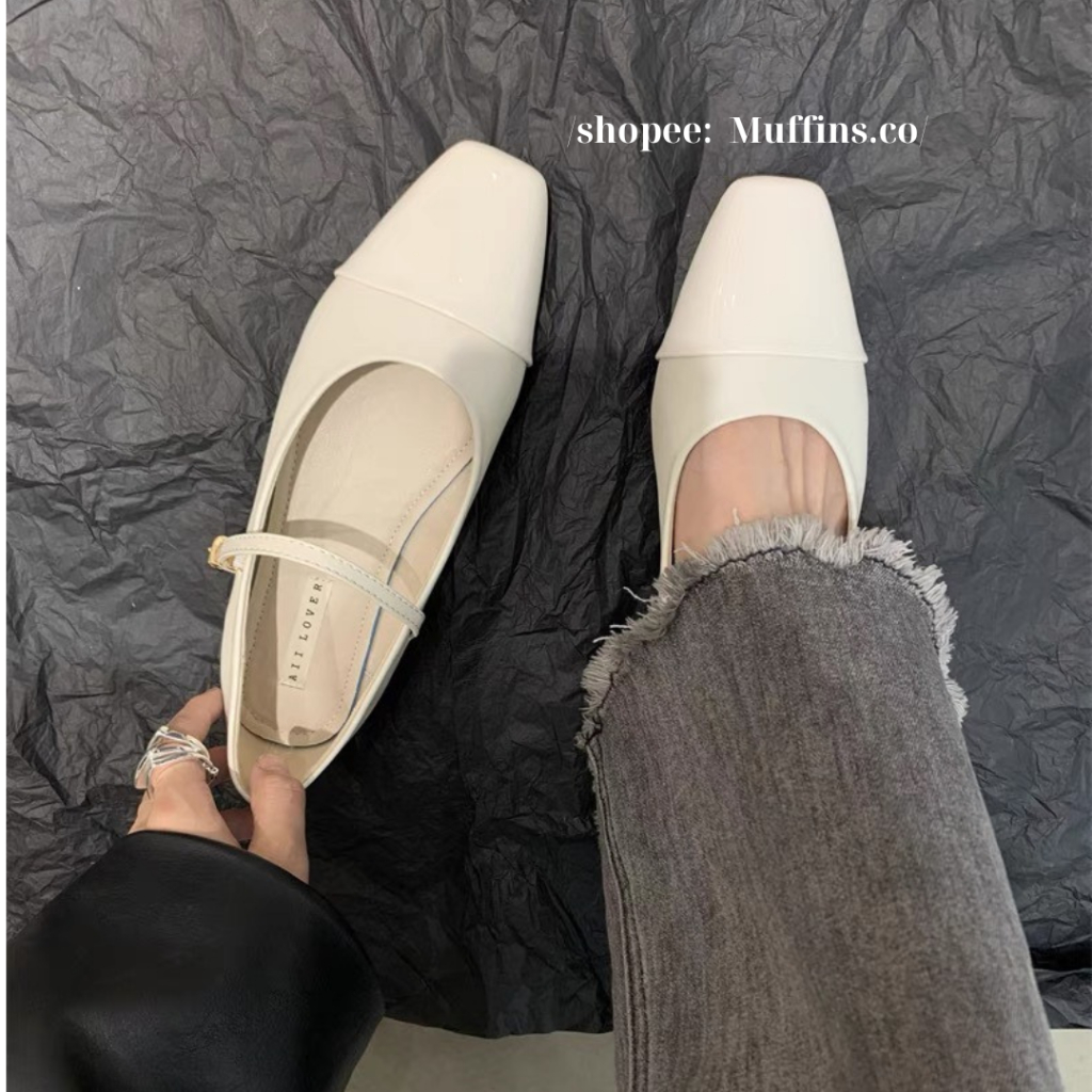 Giày búp bê Mary Jane mũi vuông đơn giản phong cách cổ tích kiểu Pháp