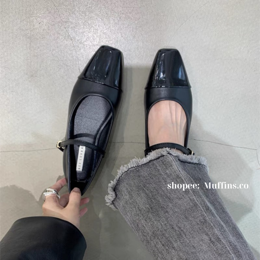 Giày búp bê Mary Jane mũi vuông đơn giản phong cách cổ tích kiểu Pháp