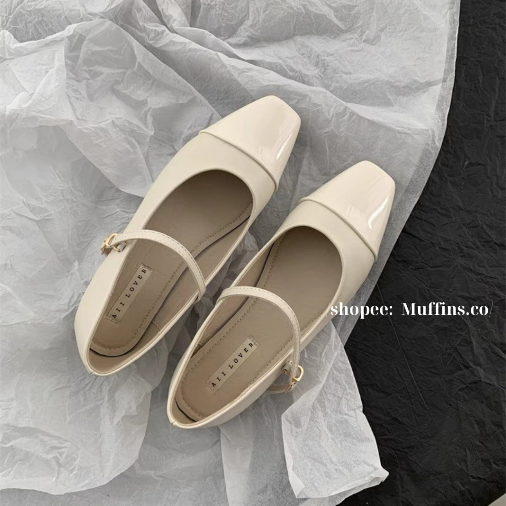 Giày búp bê Mary Jane mũi vuông đơn giản phong cách cổ tích kiểu Pháp