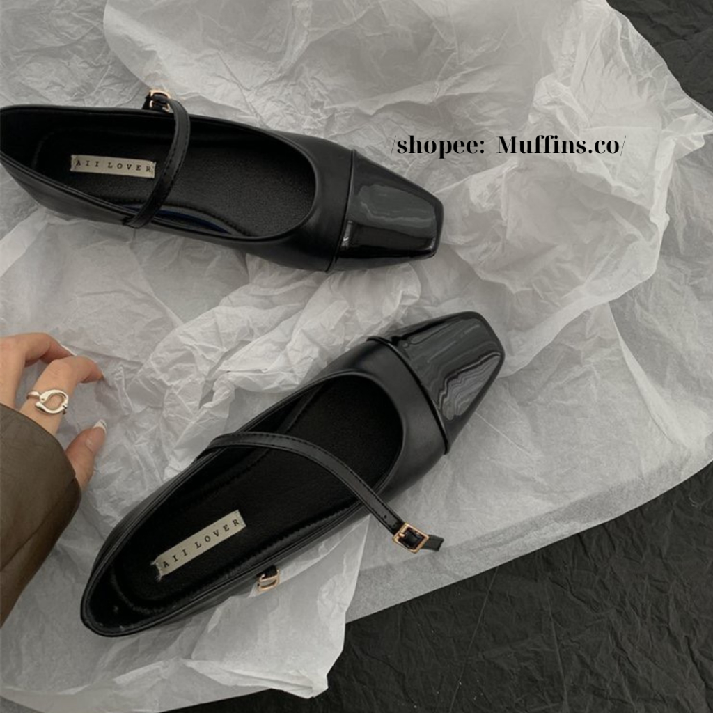 Giày búp bê Mary Jane mũi vuông đơn giản phong cách cổ tích kiểu Pháp