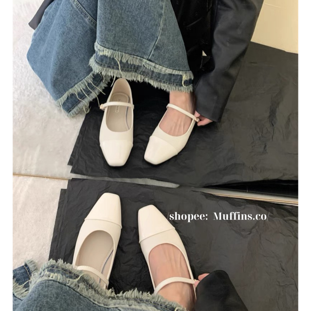 Giày búp bê Mary Jane mũi vuông đơn giản phong cách cổ tích kiểu Pháp