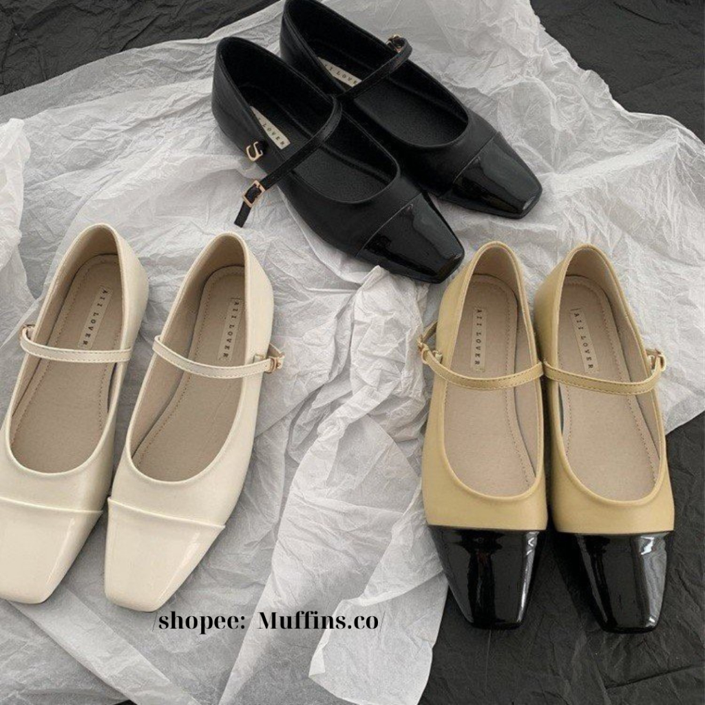 Giày búp bê Mary Jane mũi vuông đơn giản phong cách cổ tích kiểu Pháp