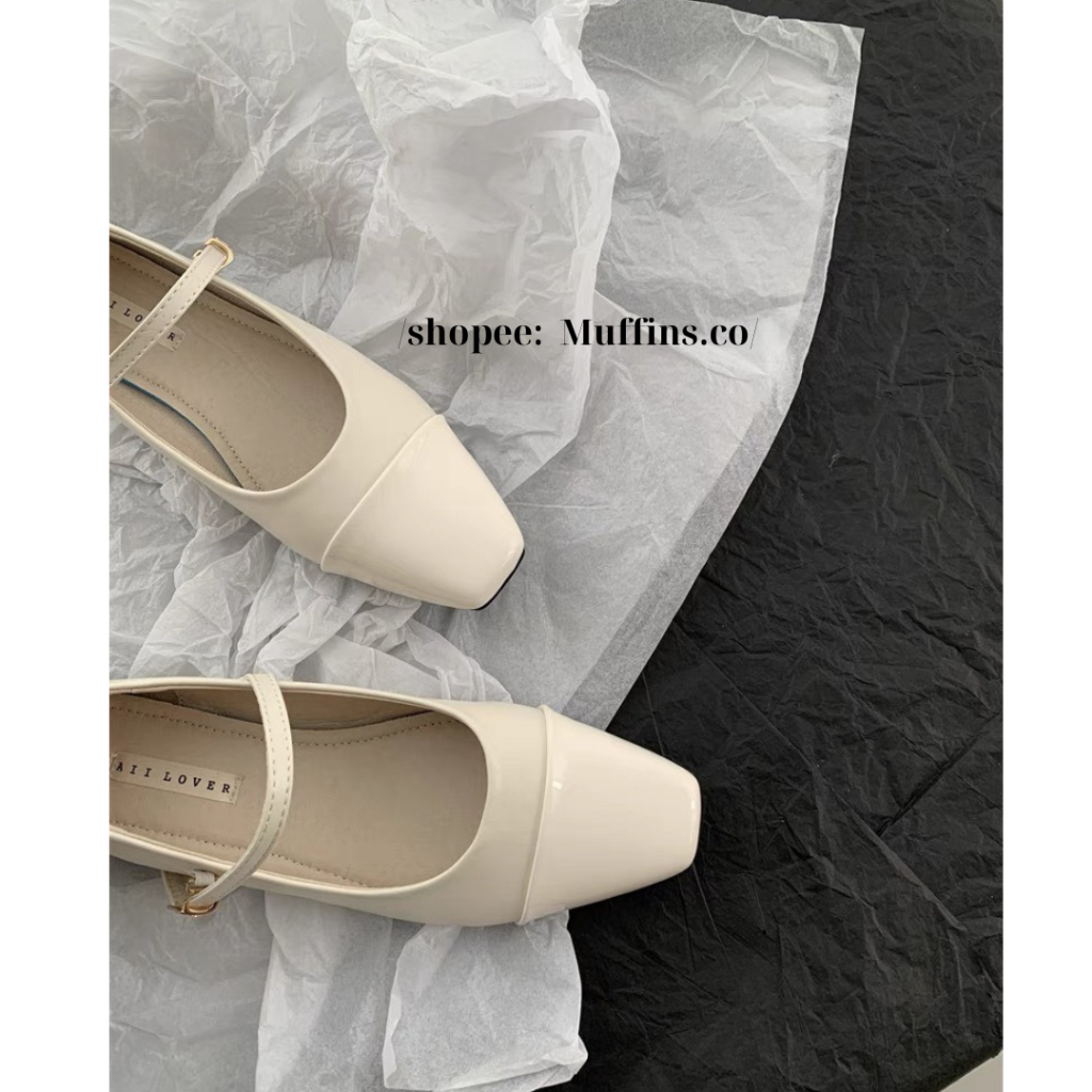 Giày búp bê Mary Jane mũi vuông đơn giản phong cách cổ tích kiểu Pháp
