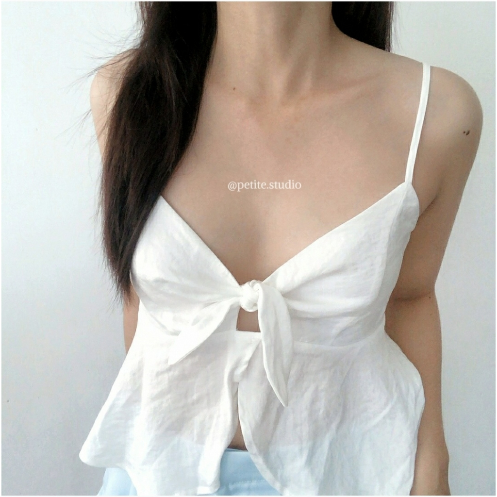 Áo hai dây croptop Peplum lụa dáng xoè basic phong cách hàn quốc