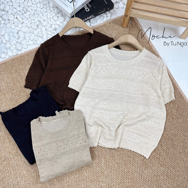 Áo len Mongtoghi mỏng cổ bèo cưa dáng vừa hàng qC- có sẵn