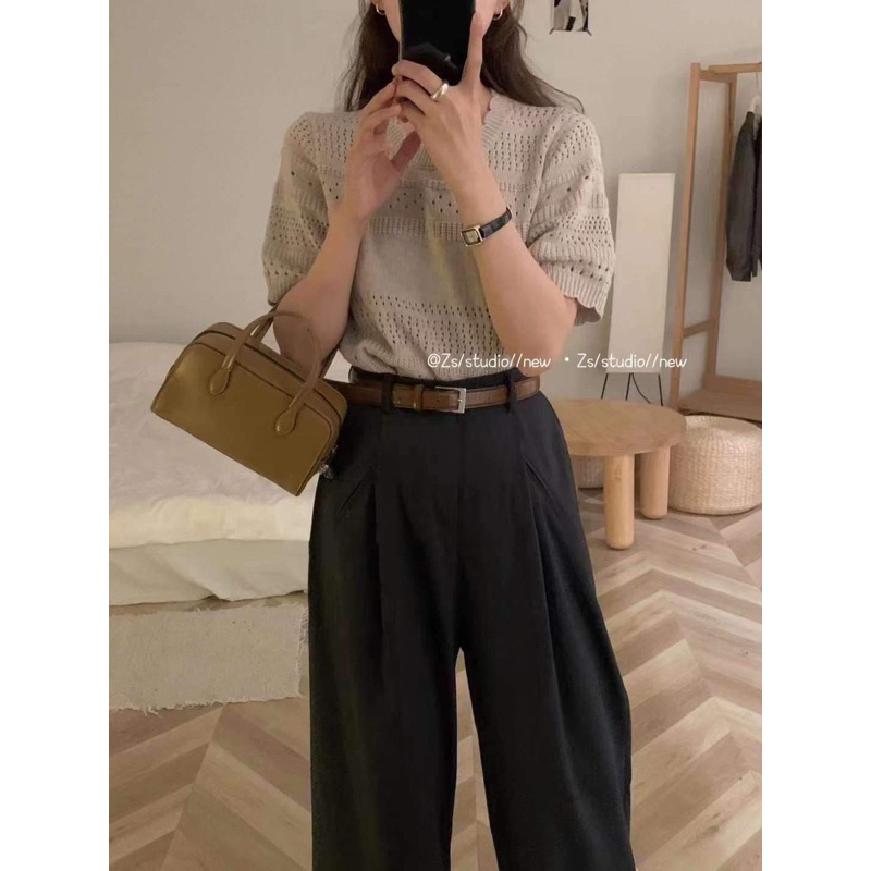 Áo len Mongtoghi mỏng cổ bèo cưa dáng vừa hàng qC- có sẵn