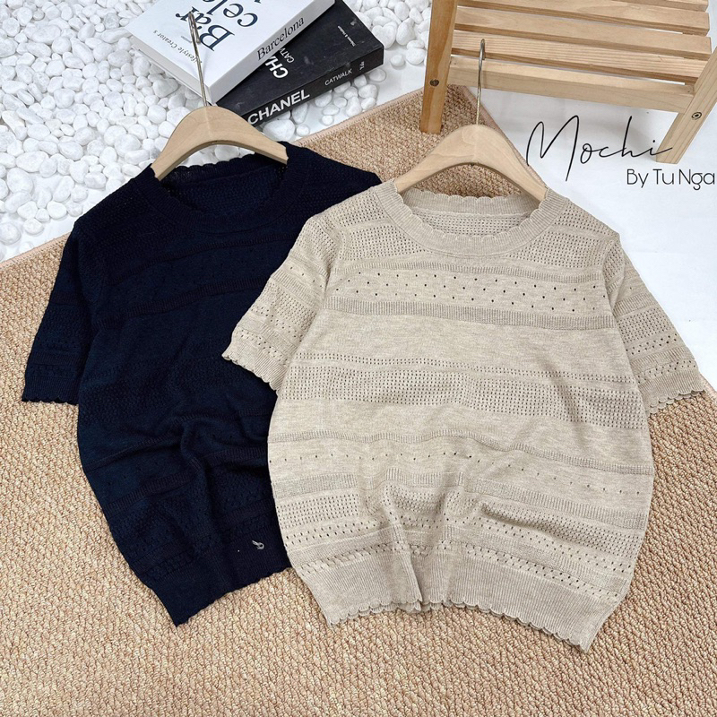 Áo len Mongtoghi mỏng cổ bèo cưa dáng vừa hàng qC- có sẵn