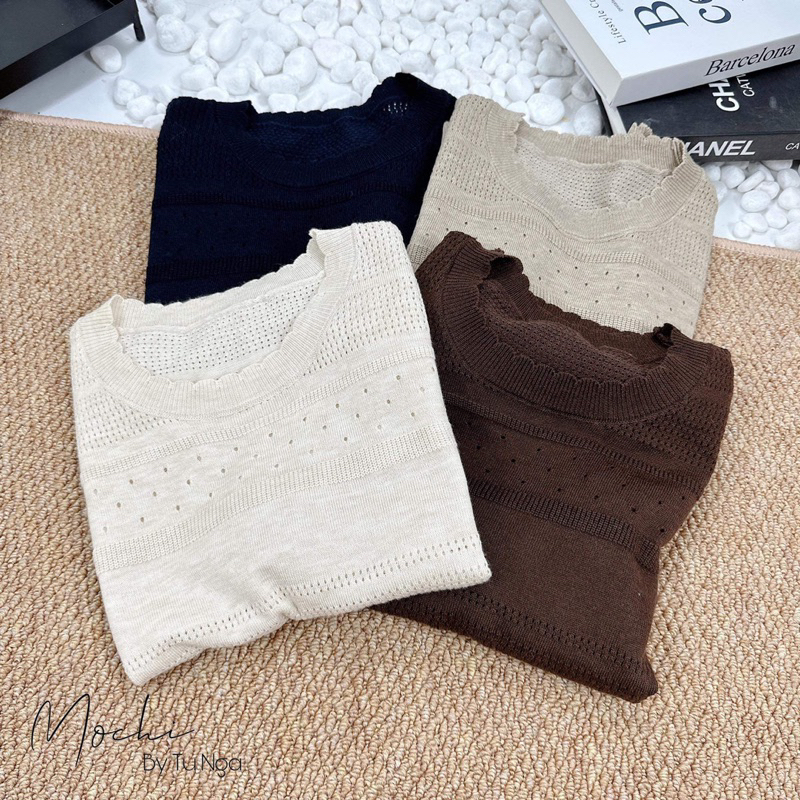 Áo len Mongtoghi mỏng cổ bèo cưa dáng vừa hàng qC- có sẵn