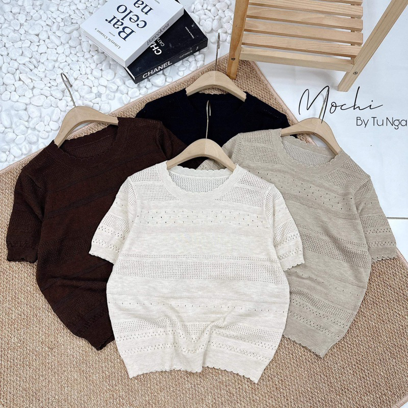 Áo len Mongtoghi mỏng cổ bèo cưa dáng vừa hàng qC- có sẵn