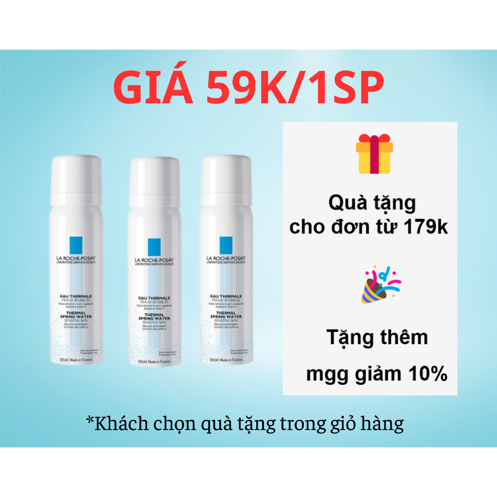 Nước xịt khoáng làm sạch cho da nhạy cảm LaRoche Posay Thermal Spring Water 50ml ( la roche posay)