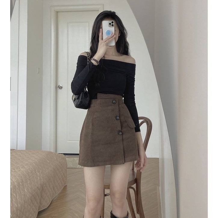 Áo trễ vai tay dài thun gân tôn dáng siêu xinh hot thu đông mã SA522 HMStyle