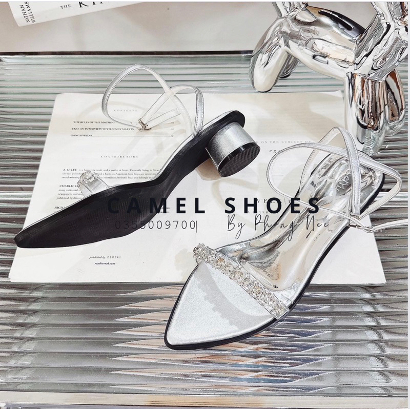 GIÀY SANDAL GÓT TRÒN 4 PHÂN QUAI DÂY ĐÁ MŨI NHỌN MẪU MỚI SIÊU ĐỘC LẠ