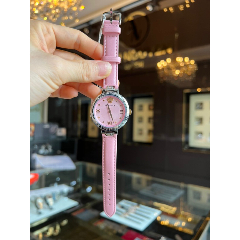 Đồng Hồ Nữ Versace Greca Mặt Tròn Siz 36mm  Kính Sapphiare Cực Hót Máy Thuỵ Quartz  Dây Da Hồng