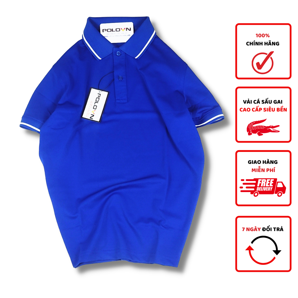 Áo thun Polo nam cổ bẻ Basic màu Xanh Coban ,vải cá sấu - không xù lông, không ra màu, thấm hút mồ hôi, form regular fit