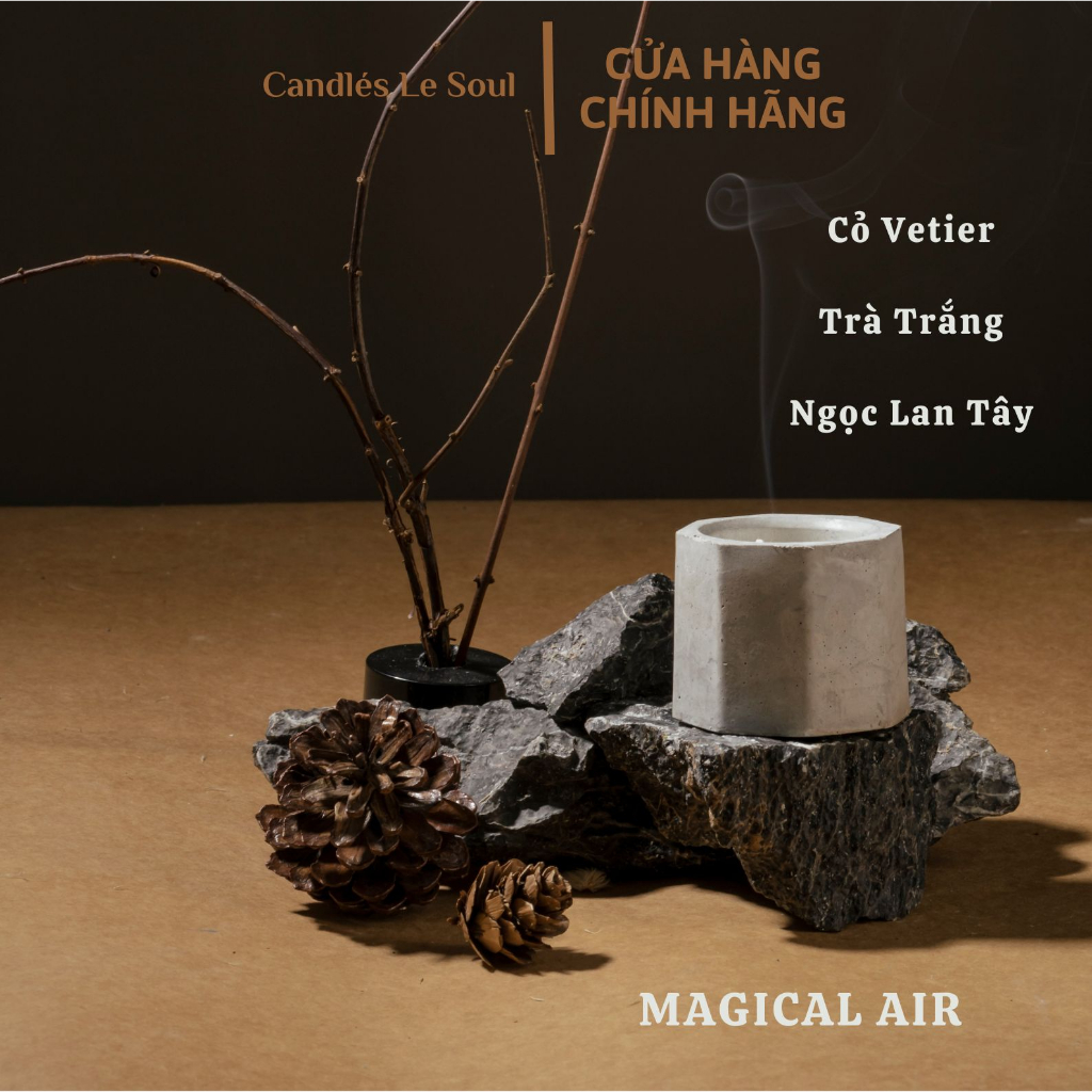 Nến thơm mini LE SOUL cốc xi măng cao cấp, Candle cup Handmade, Sáp đậu nành Tinh dầu thiên nhiên, 50g với 4 mùi hương