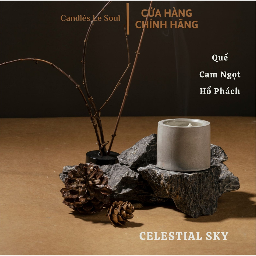 Nến thơm mini LE SOUL cốc xi măng cao cấp, Candle cup Handmade, Sáp đậu nành Tinh dầu thiên nhiên, 50g với 4 mùi hương