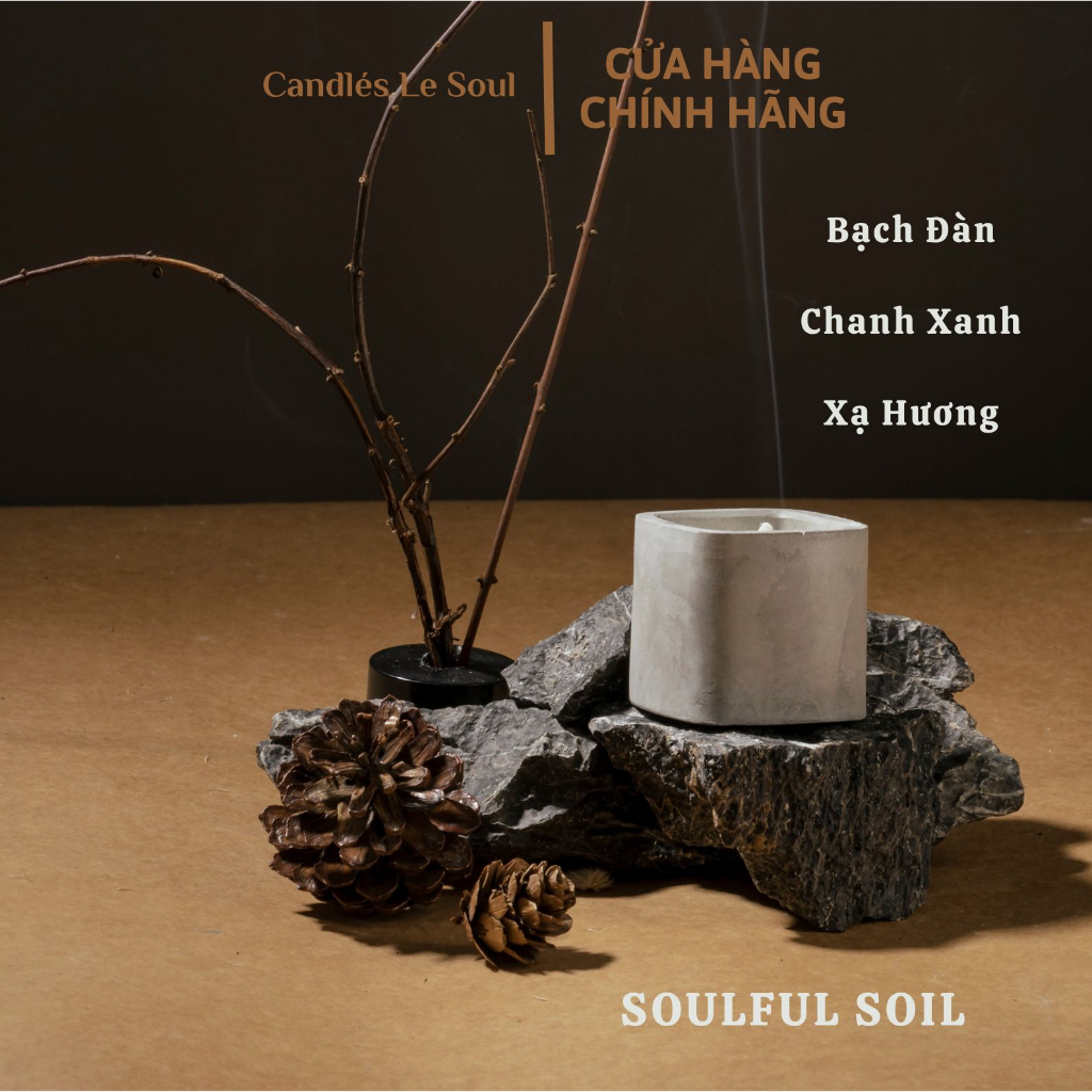 Nến thơm mini LE SOUL cốc xi măng cao cấp, Candle cup Handmade, Sáp đậu nành Tinh dầu thiên nhiên, 50g với 4 mùi hương