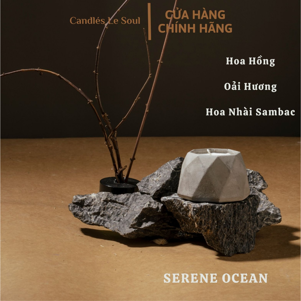 Nến thơm mini LE SOUL cốc xi măng cao cấp, Candle cup Handmade, Sáp đậu nành Tinh dầu thiên nhiên, 50g với 4 mùi hương