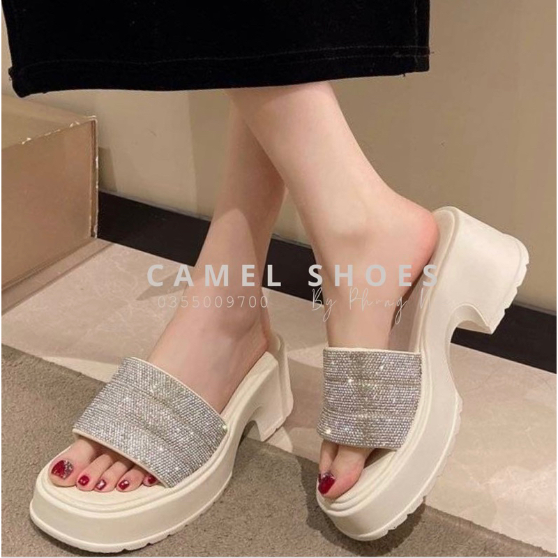 Dép Bánh Mì Quai Ngang Mềm Đính Đá Đế 5p Chống Trượt Thoải Mái Thời Trang Cho Nữ