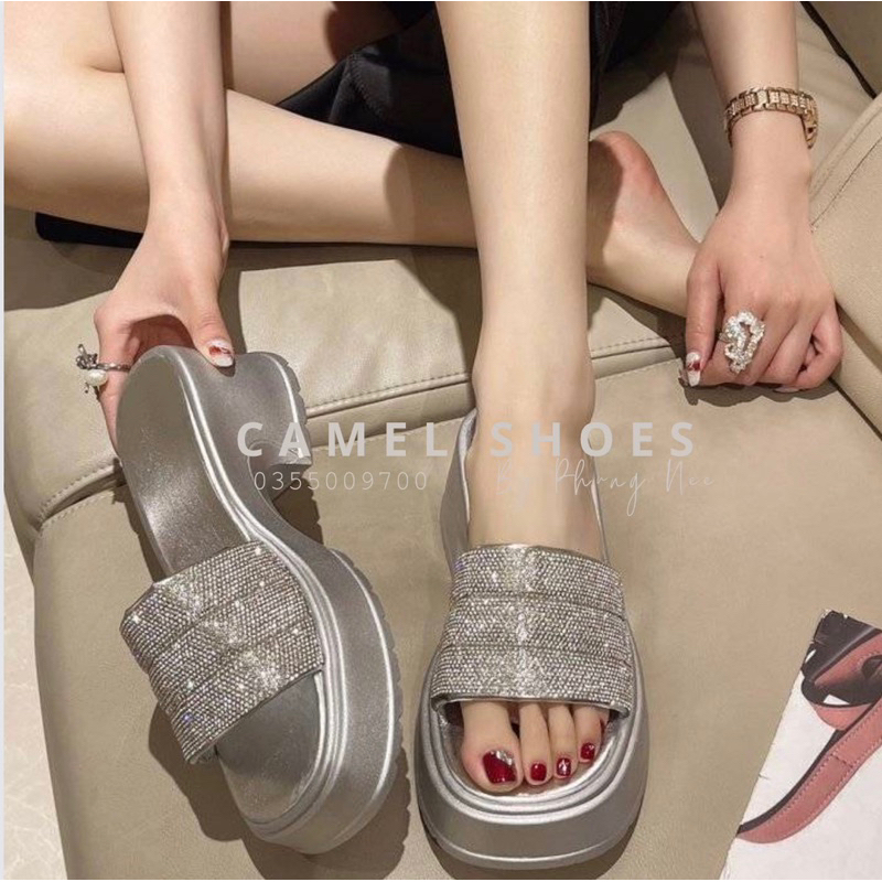 Dép Bánh Mì Quai Ngang Mềm Đính Đá Đế 5p Chống Trượt Thoải Mái Thời Trang Cho Nữ