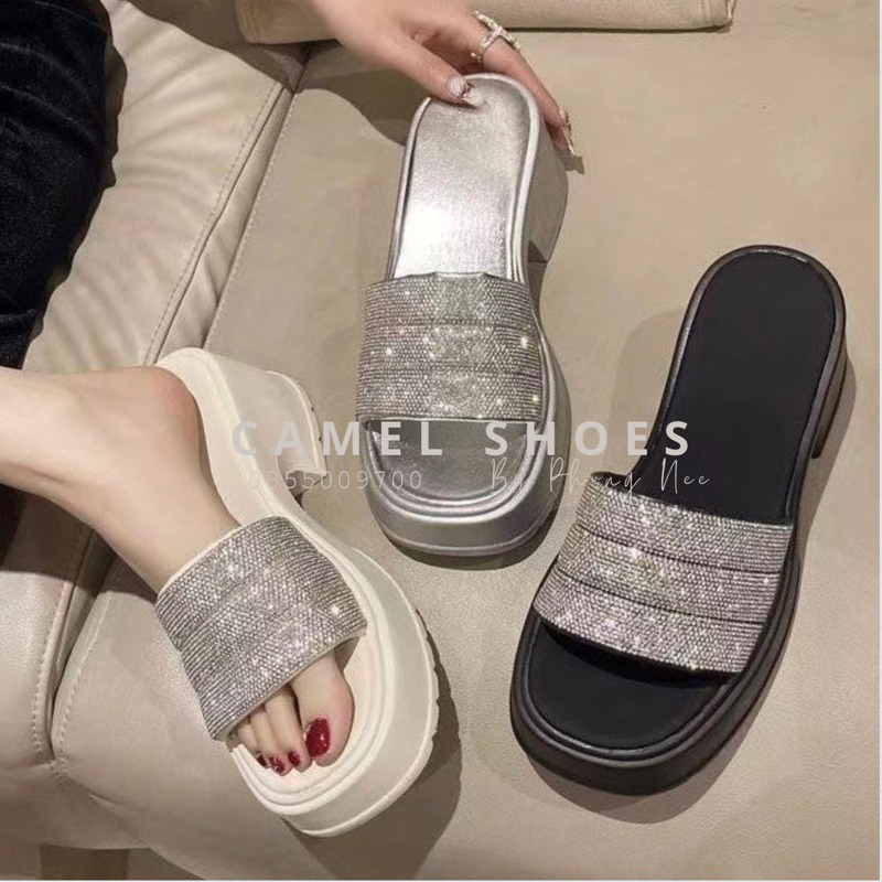 Dép Bánh Mì Quai Ngang Mềm Đính Đá Đế 5p Chống Trượt Thoải Mái Thời Trang Cho Nữ