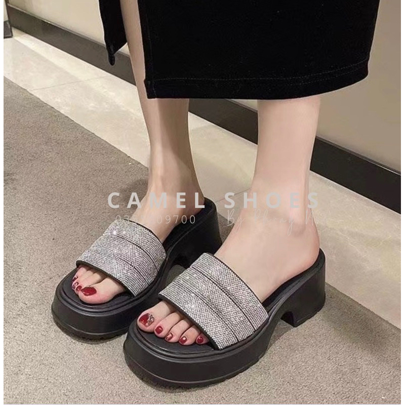 Dép Bánh Mì Quai Ngang Mềm Đính Đá Đế 5p Chống Trượt Thoải Mái Thời Trang Cho Nữ