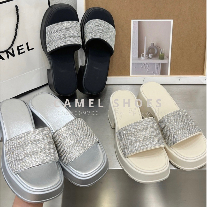 Dép Bánh Mì Quai Ngang Mềm Đính Đá Đế 5p Chống Trượt Thoải Mái Thời Trang Cho Nữ