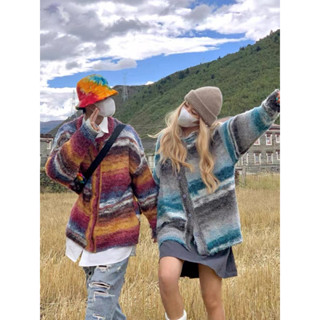 (HÀNG SẴN) Áo Len Cardigan Cặp Sọc Đỏ Xanh Siêu Ấm Thu Đông