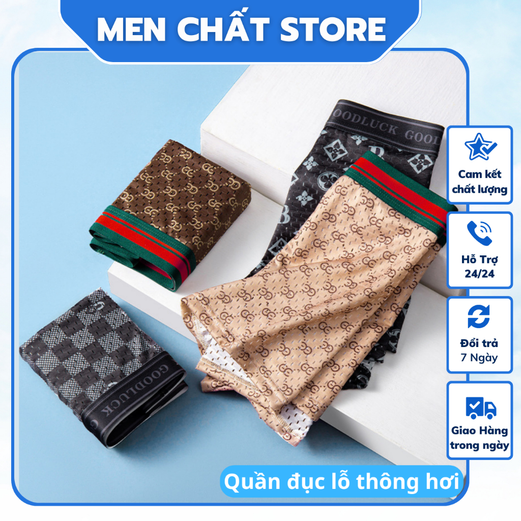 Combo 4 quần sịp đùi nam thương hiệu sang chảnh. Sịp thiết kế có lỗ thông hơi thoáng khí lót quần 2 lớp cotton bao mát.