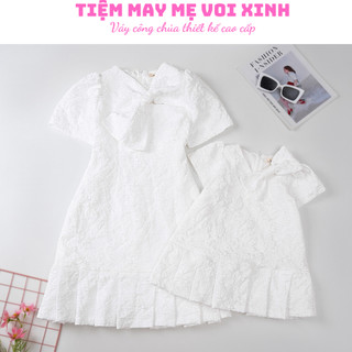 Đồ đôi mẹ và bé, váy bé gái mẹ và bé đi tiệc thiết kế cổ nơ siêu xinh cho mẹ và bé