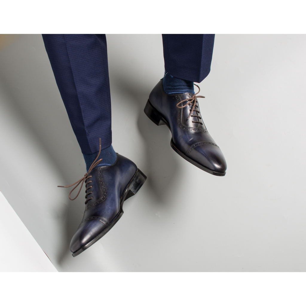 Giày Tây Nam Buộc Dây Kiểu Dáng Oxford Khâu Thủ Công Chất Liệu Da Bê Nhập Khẩu  )