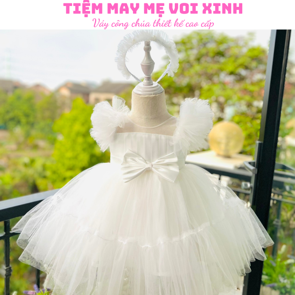 Váy công chúa đầm công chúa thiết kế đuôi cá màu trắng , màu hồng cho bé gái từ 1-10 tuổi