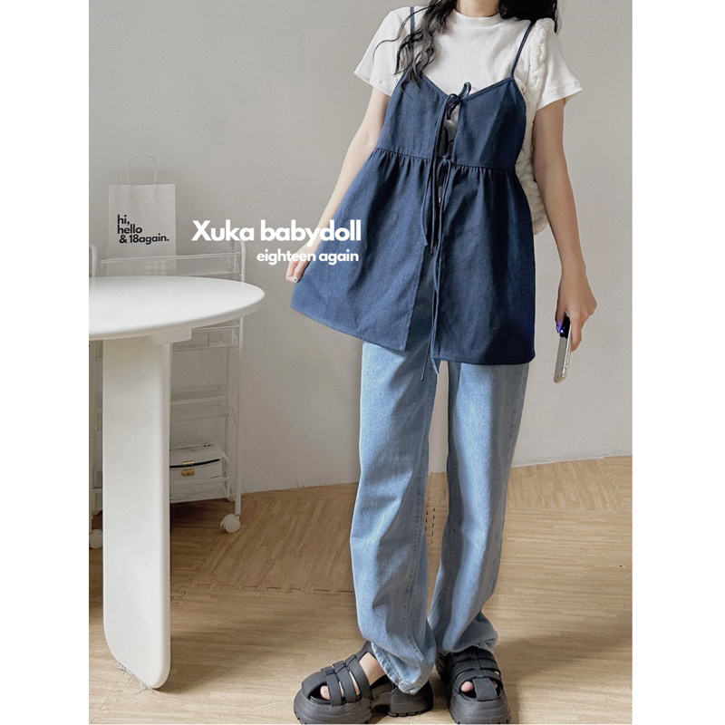 Có sẵn - Áo babydoll denim Xuka 18made ✿ 𝐁𝐲 𝐄𝐢𝐠𝐡𝐭𝐞𝐞𝐧 𝐀𝐠𝐚𝐢𝐧