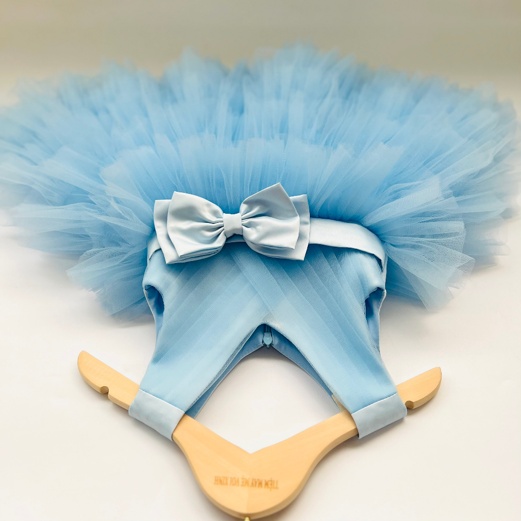 Váy công chúa đầm công chúa xếp tâng thiết kế màu xanh dương cho bé gái từ 1-12 tuổi