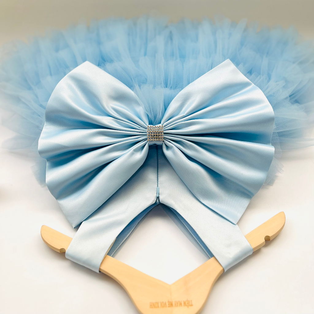 Váy công chúa đầm công chúa xếp tâng thiết kế màu xanh dương cho bé gái từ 1-12 tuổi