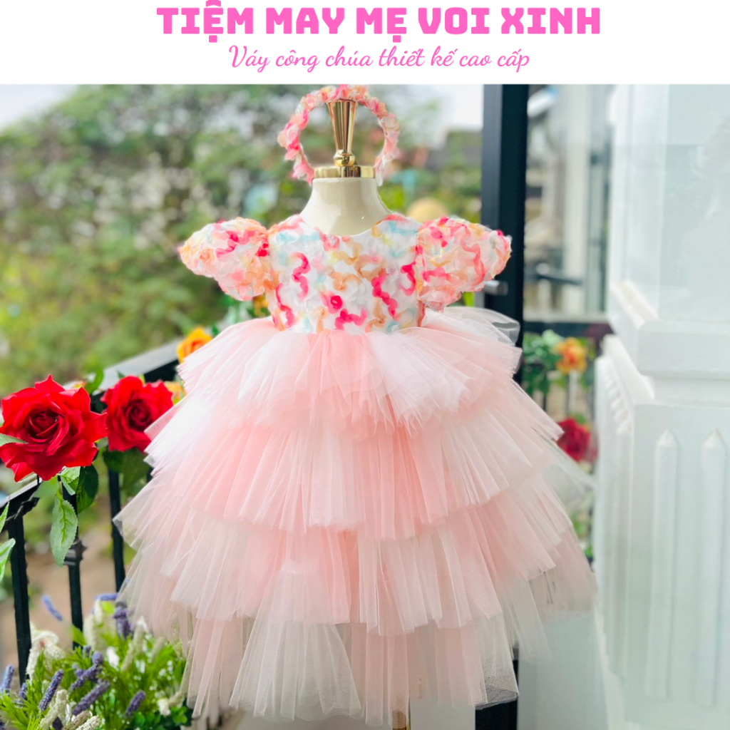 VÁY CÔNG CHÚA ĐẦM CÔNG CHÚA THIẾT KẾ HOA CẨM TỦ CẤU DÀNH CHO BÉ GÁI VÔ CÙNG TAO NHÃ MÀU XANH VÀ HỒNG