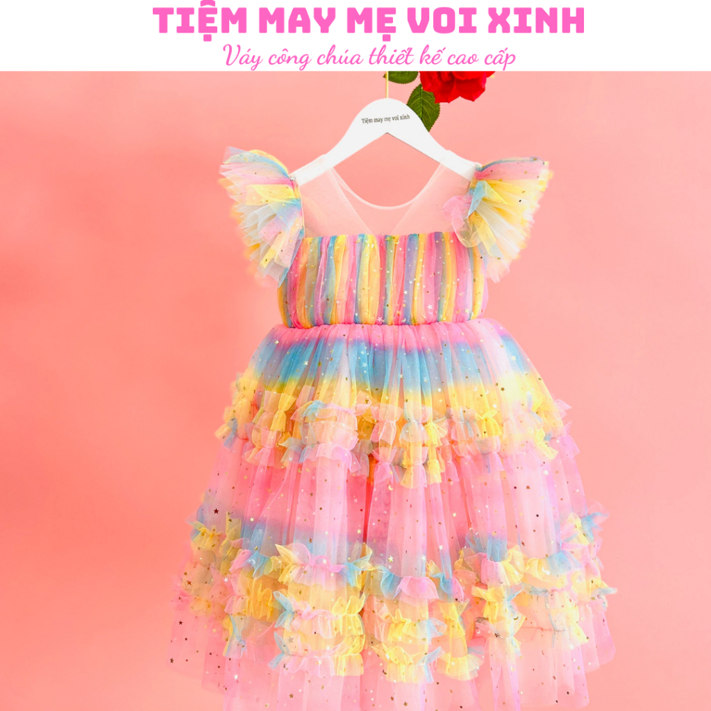 Váy công chúa đầm công chúa thiết kế màu cầu vồng cho bé gái từ 1-10 tuổi tại Mom'schoice